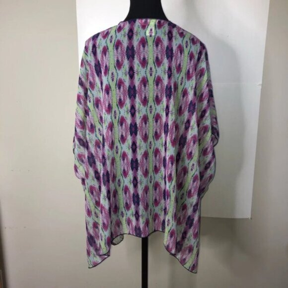 Band of Gypsies Coverup Kimono S/M Abstract Purple Green Polyester Semi Sheer - Picture 5 of 5